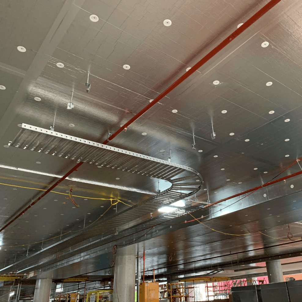 Finished commercial soffit insulation under a Melbourne basement car park ceiling